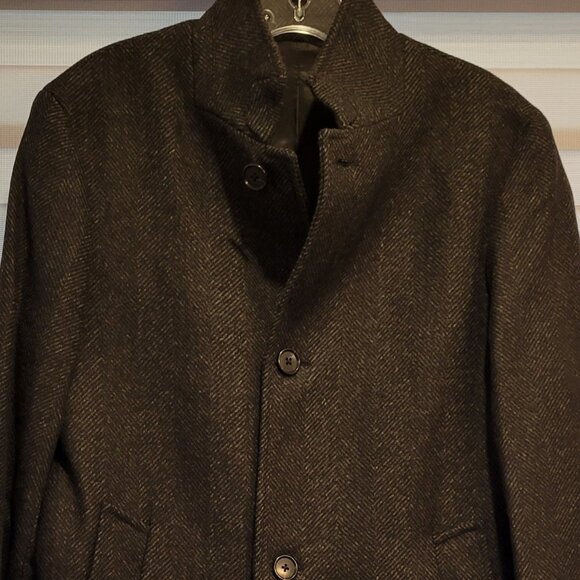 Club Monaco Loukas Herringbone Manteaux Black Mix/Noir Wool Coat - Men's, NWT - Picture 9 of 10